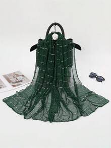 1pc Women Elegant Breathable Sequined Decor Elastic Headband, Solid Color Shiny Lightweight Sun Protection Neck Scarf, Suitable For All Seasons Including Sheer Crease-Resistant Beach Wrap For Dress