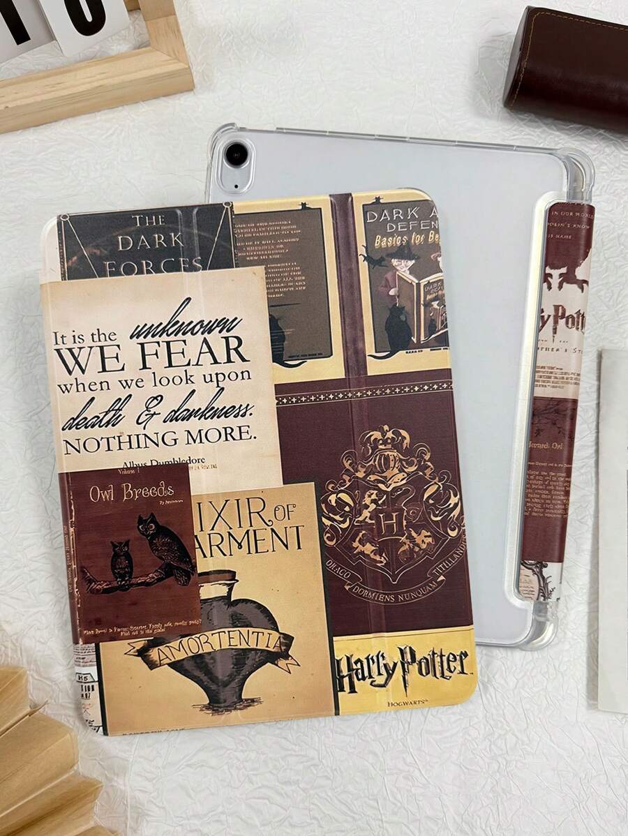 1pc Transparent Pen Slot 3-Fold Magic Book Painted Tablet Case With Built-In Pen Holder, 3-Fold Stand, TPU Soft Edge Protection Anti-Drop And Wear-Resistant, Magnetic Sleep/Wake, Minimalist/Creative/Personalized/Fun/Casual/Niche Style, 3-Fold Tablet Case With Pen Slot, Compatible With IPad Mini4/Mini5/Mini6/Mini7/Air/Air2/9.7/10.2/10.5 - Multicolor - View 1