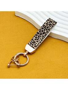 Fashionable Unisex Leopard Print Leather Keychain // Elegant Ladies' Leather Strap Key Chain, Fit For Any Vehicle - Multicolor - View 2