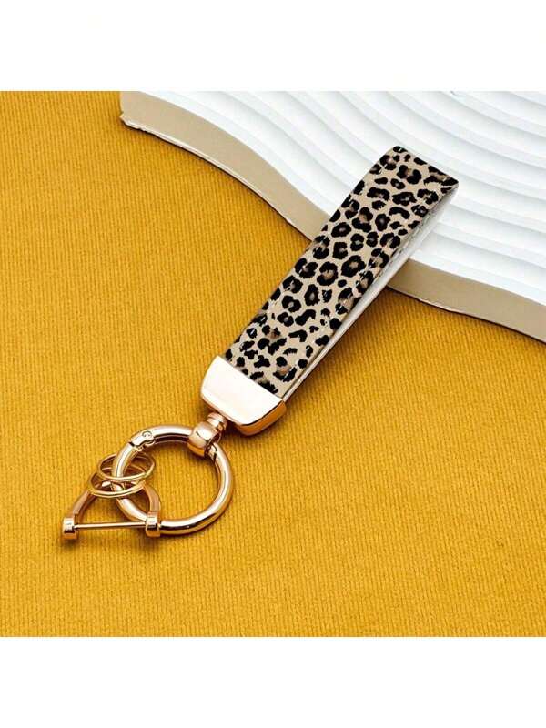 Modieuze Unisex Luipaard Print Leren Sleutelhanger // Elegante Dames Leren Riem Sleutelhanger, Geschikt Voor Elk Voertuig