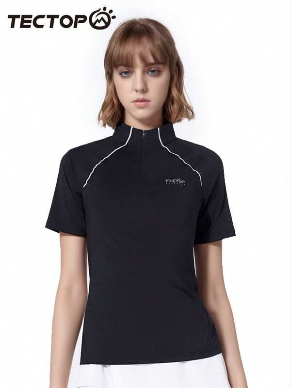 TECTOP Women T-Shirts Quick Dry Raglan Short Sleeve 1/4 ZIP Neck Athletic Workout Dry Fit Performance Sports GMY Spring And Summer