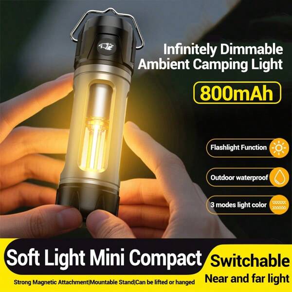 1 PIEZA Lámpara superbrillante recargable para tienda de acampada, con doble fuente de luz, linterna de emergencia para camping y pesca al aire libre