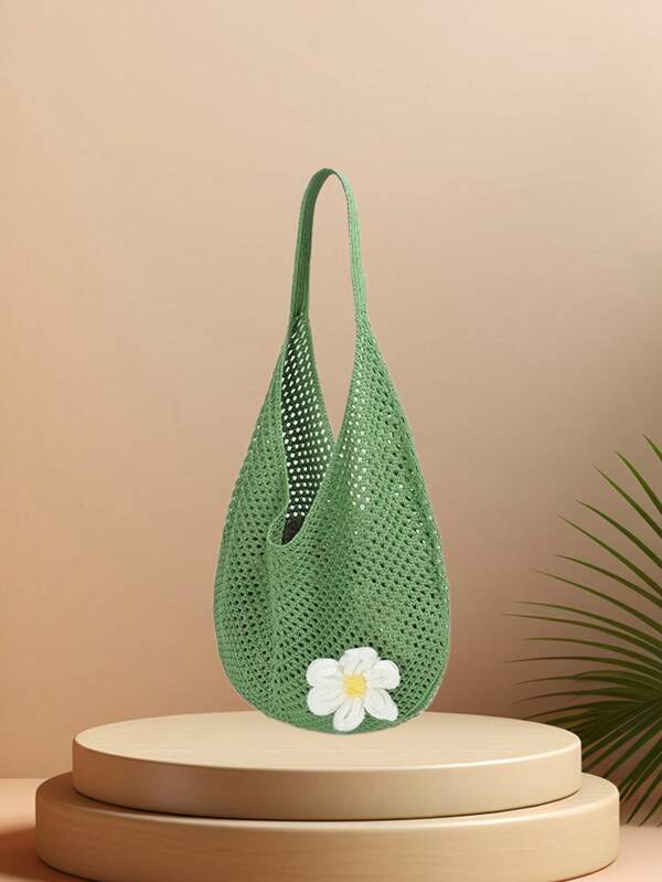 1pc Summer Woven One Shoulder Underarm Tote Bag, Women"S New Beach Vacation Handbag, 4 Colors Available - Girly Pink, Fresh Green, High-End Brown, Pure White