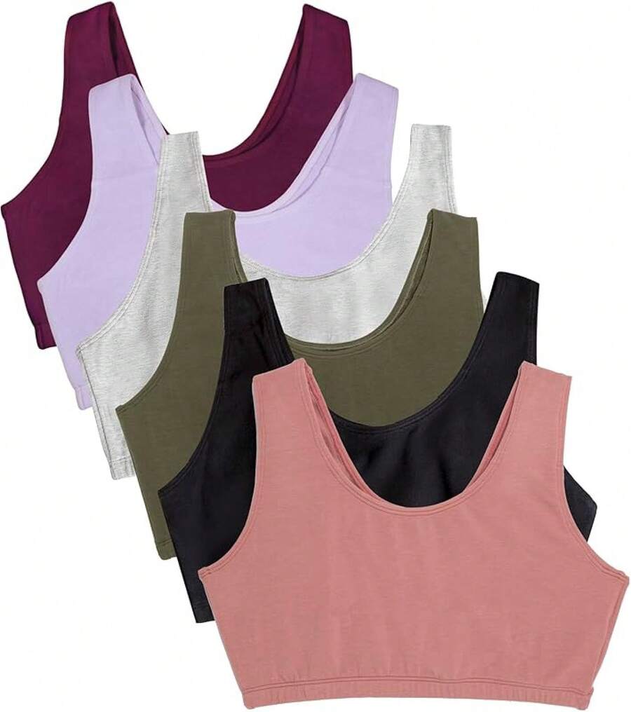 Women's Built Tank Style Sports Bra Value Pack Push Up Bras - Black/Heather Grey/Olive/Purple Velvet/Lilac/Dusk - View 1