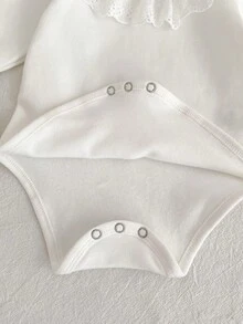 Pelele de manga larga de un solo color para bebé recién nacida, body con cuello floral para primavera y otoño