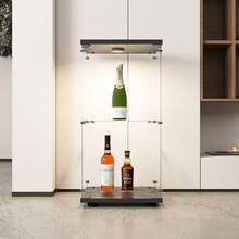 KatFash Glass Display Case, 2-Layer Glass And Wooden Display Case, Collector's Display Case, Display Cabinet, 1 Door With Light And Lock, Glass Display Case Standing For Living Room, Bedroom, Office, Black, Glass Stand Shelf - 黑色 - 查看 3