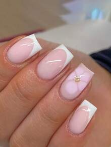 24pcs Short Square Flower Nail Stickers, Acrylic Material, Perfect Fit, Set Includes: 1pc Jelly Gel And 1pc Nail File, Easy To Wear, Suitable For Summer Daily Manicure, Suitable For Women & Girls For Daily Work, Party, Etc. - View 1