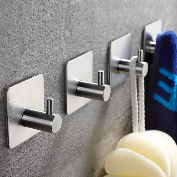 2pcs Adhesive Heavy Duty Wall Hooks, Waterproof Stainless Steel Hooks For Hanging Coat, Hat, Towel Robe Hook Rack, Wall Mount- Bathroom And Bedroom Racks