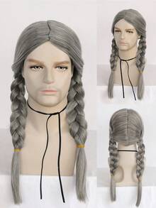 Perruque tressée synthétique résistante à la chaleur, cheveux droits avec 2 nattes, perruque de cosplay d'anime pour costume d'Halloween, pré-coiffée et prête à porter avec 2 longues queues de cheval, style de mode classique au look naturel, haute densité, sans colle et confortable, cheveux résistants à la haute température - Multicolore - Voir 14