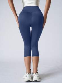 Women's High Waist Tummy Control Stretchable Yoga Capri Leggings Solid Color Fitness Pants