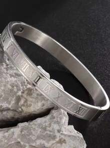 1 pieza Brazalete de acero inoxidable con números romanos de moda para hombre (abierto)