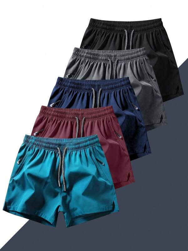 Men's Quick Dry Solid Color Sports Shorts With Pockets, Adjustable Drawstring Waist, Suitable For Gym, Basketball And Outdoor Activities
