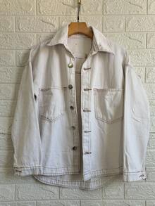 Famininas Drop Shoulder Denim Jacket - 白色8389# - 查看 2