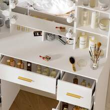 Large Vanity Table With LED Mirror, 3-Color Light And Multi-Tiered Shelves, 7 Drawers With Opening Mirrors. - White - View 3
