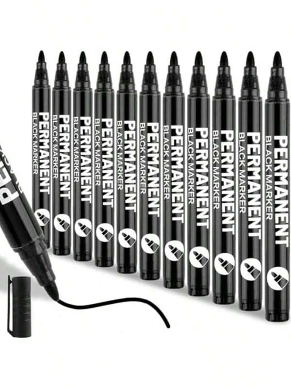 Permanent Waterproof Marker, Quick Dry Black Paint Pen, Non-Fading, 1-2mm Anti-Stain Waterproof Acrylic Pen, Permanent Black Marker, Suitable For Cardboard, Ceramic, Glass, Wood, Metal, Fabric. Special Markers For Drawing, Writing, Doodling, Marking, Etc.Stationery