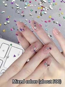 QPRETTY DU 100Pcs/500Pcs/600Pcs/1000Pcs 2-3Mm Mixed Shape Nail Resin Mini Flat Bottom Shape Drill 3D Nail Art Accessories Mixed Color Design Nail Decoration Nail Supplies Nails Nail Charms Nail Gems