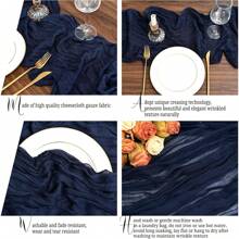 1pc Navy Blue Macrame Balinese Gauze Table Banner, Bohemian Style Table Cloth, Cheese Cloth Table Cloth, Table Cloth, Wedding Table Cloth, Party Table Cloth, Plain Weave Soft Fabric Table Cloth, Suitable For Multiple Occasions