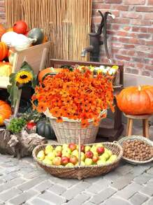 4 Bundles Fall Artificial Flowers, Uv Resistant Fake Plastic Plants For Home Decor, Orange Shrubs Hanging Flower Plant For Home Fall Front Door Porch Garden Autumn Decor To Add A Touch Of Classy To Your Patio And Balcony, Corridor, Garden, Yard, Dining Table, Living Room, Wedding Party, Simulation Vine Flowers, Wedding Party Decor, Fall Decor,Autumn Halloween Decor Room Decor