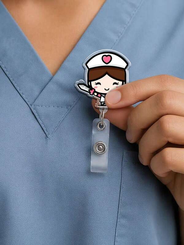 1pc Doctor/Nurse Profession Series Badge Reel, Retractable Acrylic ID Badge Holder, Nurse Name Tag Clip, Employee ID Card Lanyard, Durable, Colorful, Cute, Charming, Fun, Kawaii, Millennium Style, Fashionable, Unisex, Casual Gift For Him/Her, Boyfriend, Girlfriend, Family, Friends School Cartoon