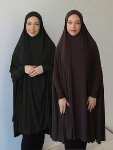 2件/1件装女士穆斯林头巾,带袖套,纯色水晶亚麻简约长款头巾,时尚百搭,适合户外祈祷,透气舒适,四季皆宜。 - 連袖頭巾 - 查看 20