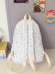 1 件时尚经典基本款返校背包，星星印花学生包，带笔记本电脑隔层书包，可调节肩带书包，休闲轻便旅行背包，非常适合女孩/青少年/学生/毕业生，适合日常使用、郊游、旅行、学校和返校
