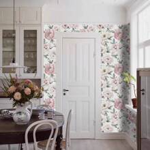 1 Rolo Papel de Parede Adesivo Peônia Rosa, Papel de Parede Estilo Boêmio Retrô, À Prova d'Água, Durável, Papel de Contato Vinil Destacável e Colante, Adesivo com Padrão de Flor Rosa em Bottom Claro, Adesivo de Decoração de Arte para Casa, Adesivo de Arte de Parede