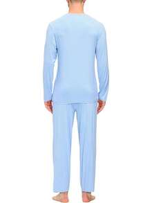 Men's Pajama Sets Sleepwear Nightwear Lightweight Quick Dry Soft 2 Piece Long Sleeve Mens Loungewear Sets With Pockethalloween - A7-sky Blue - View 10