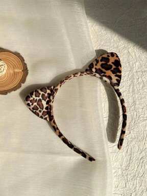 1 Stück, Katzenohren Haarband, Leoparden Muster Haarband, Plüsch Haarband, weich und bequem, Tiermuster, Alltags Tragen, Straßen-Stil, Mode, Haaraccessoires für Frauen, vielseitiges Produkt, junge Frauen, Modebewusste, süßer Stil, persönliches Outfit