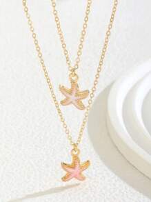 1 Peça Colar de Pingente de Estrela do Mar Colorido com Corrente Dourada Minimalista Exagerada (Cartão Aleatório)