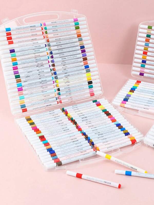 Juego de 12/24/36/48/60/80 colores de bolígrafos marcadores acrílicos con punta de cincel, adecuados para superficies de plástico, perfectos para pintar y colorear, útiles escolares, regalos de Navidad [logotipo empacado aleatoriamente en el mango y la caja] Vuelta al colegio