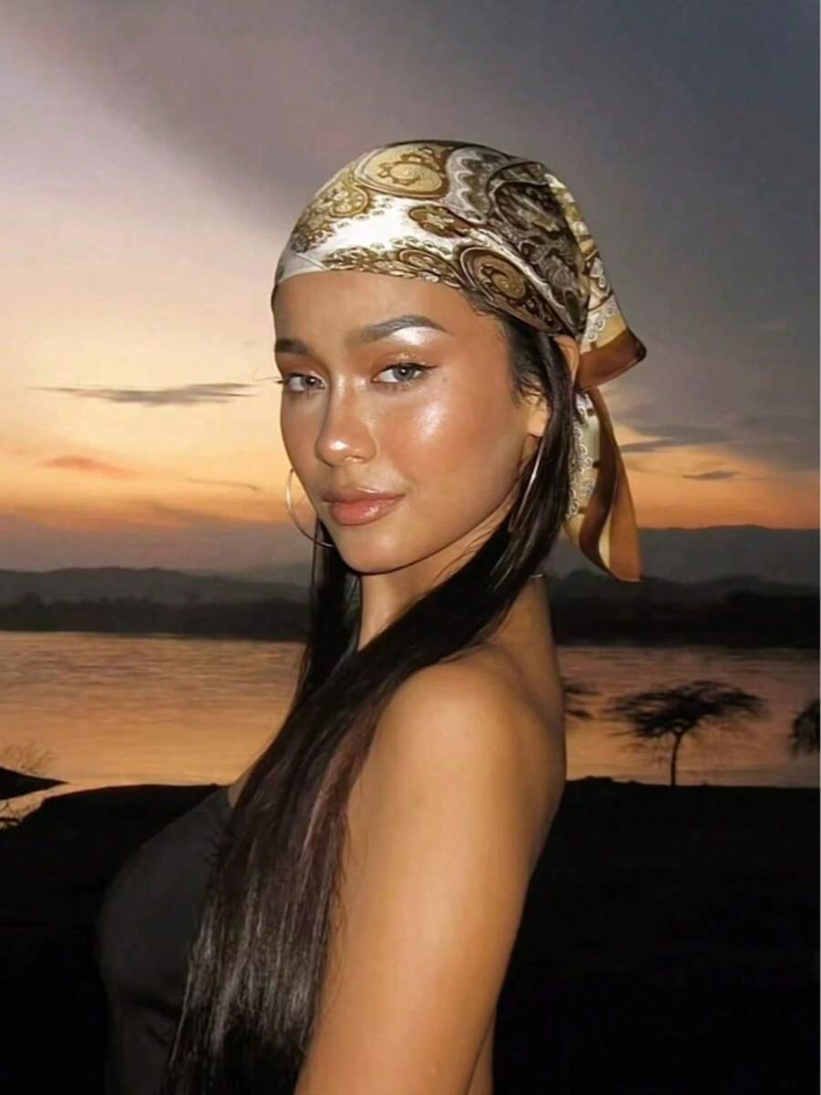 1 件新款波西米亚风格佩斯利印花头巾，女士头巾/围巾/披肩，防晒，适合日常生活和度假穿着，春夏季，学校用品，学院发饰秋季配饰秋冬女士头带发带