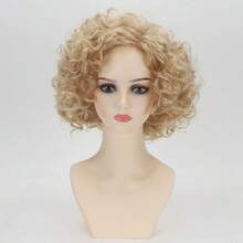 MShort Blonde Curly Wigs For White Women With Bangs Full Bouncy Curly Mixed Blonde Synthetic Short Hair Wigs For Women Natural Looking Heat Hair Replacemnet Wig6001 - MixedBlonde - View 3