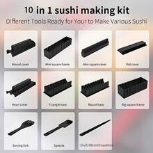 YumiPLUS 10pcs Sushi Making Kit - Premium Plastic Sushi Maker Set With Rice Roll Molds, DIY Tool For Home Beginners, Includes Spreader And Chopsticks, Perfect For Homemade Sushi And Rice Balls, Sushi Roll Maker (Random Color And Style) - Multicolor - View 8