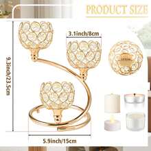 1 PC Gold/Silver Crystal Candle Holder - 3 Arm Elegant Centerpiece With Metal Base | Shining Tea Light Votive For Wedding, Anniversary, Table Decor - Multicolor - View 3