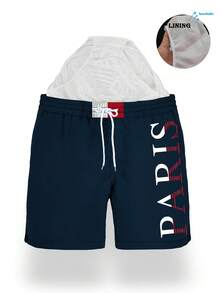 Men's Summer Printed Pattern Drawstring Waist Slant Pocket Hawaiian Quick-Dry Double-Layer Mesh Lined Shorts, Artistic 3D Print Fashion Casual Beachwear Swim Trunks - Multicolor - View 2