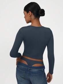 Sodalemon Damen Rundhals-Workout-Training, elastisches Training, bescheidenes Gym-Oberteil, Fitness, langärmeliges Damen-Wandershirt, leichtes Yoga-Sport-T-Shirt