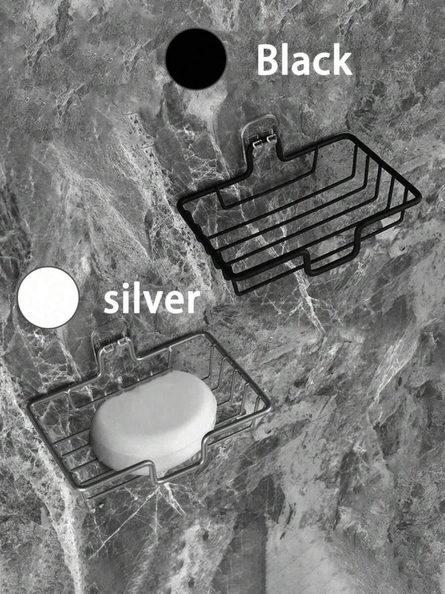 不锈钢皂碟，壁挂式皂盒，沥干湿皂，节省空间，防水无味 - 黑色 - 查看 1