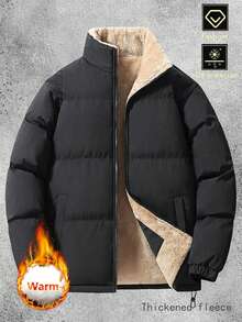 WASSUP OTHER Men's Jacket, Men's Thick Fleece Jacket For Winter, Zip-Up Jacket, Casual Stand Collar Jacket - Black - View 3