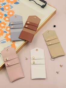 1 Piece Of White/Pink/Khaki/Gray/Yellow, Made Of PU Material, Simple And Stylish Mini Portable Foldable Multifunctional Jewelry Roll Bag, Compact Travel Storage Bag With Snap Closure, Suitable For Storing Earrings, Rings, Necklaces And Other Essential Items For Delicate Women's Travel For Women Storage Organizer Travel Essentials Back To School Dormitory Storage