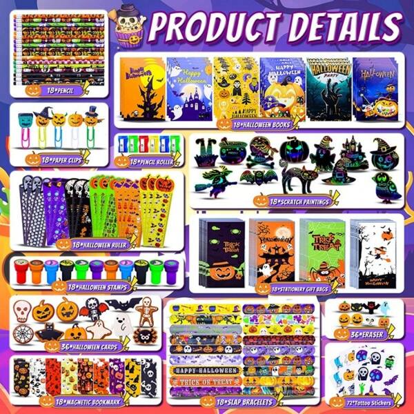 Exclusivo de Halloween - Papelaria de Halloween, Régua de abóbora, Caderno de esqueleto, Borracha de Halloween, Lápis de borracha de Halloween, Conjunto de papelaria para presente de Halloween para estudantes, Conjunto de Halloween [Início da temporada] [Halloween], Material escolar, Volta às aulas