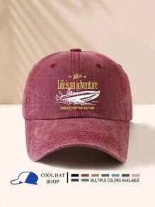 Vintage Washed "Ship Yellow Letter" Adjustable Baseball Cap - Lightweight Polyester, Ideal For Outdoor Activities & Gifts, Outdoor Sports Cap | Vintage Style Cap | Lightweight Headgear
