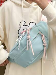 Fashionable College Waist Bag With Pink And Blue Tassels-Adjustable Shoulder Strap, Zipper Closure And Nylon Lining.Stylish College Waist Bag With Pink And Blue Tassels-Adjustable Shoulder Strap, Zipper Closure And Nylon Lining. Ladies Summer Bag, Fashion Messenger Bag, Ladies Purse