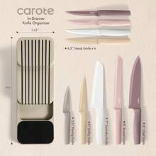 CAROTE 11 Pieces Knife Set With Block For Kitchen, Stainless Steel Razor-Sharp Blade, Triple Riveted Ergonomic Handle, Wooden Magnetic Block, Essential Knife Block Set, Beigeprompt Goods - Cape Taupe - View 2