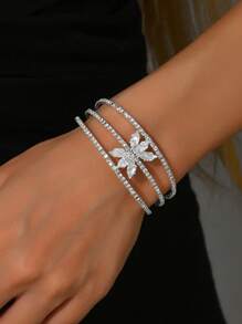 1 pieza Brazalete de cobre multicapa con diseño hueco minimalista y elegante con circonita cúbica, versátil para el uso diario