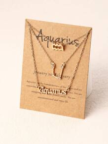 3pcs/Set Rhinestone 12 Zodiac Sign Chain Necklace Set, Women's Versatile Daily Accessory