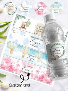 UNICCUT 客製化 Aqiqah 貼紙，伊斯蘭 Aqiqah 派對歡迎標籤，適用男嬰女嬰裝飾，水瓶貼紙、圓形貼紙，嬰兒洗禮、居家生活，個性化標籤，時尚設計，波西米亞伊斯蘭風，嬰兒洗禮禮物，貼心禮物 - 彩色 - 查看 2