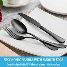 Juego de cubertería de 30 piezas de acero inoxidable negro PVD, servicio para 6 personas, cubiertos negros brillantes y duraderos para el hogar y la cocina, incluye cuchillo, cuchara y tenedor