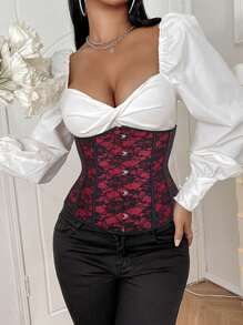 Women Corsets Sexy Waist Trainer Gothic Satin Cincher Jacquard Underbust Top Short Steel Boned Girdles Vintage Lace-Up Corset Tops Halloween Party Tops Slimming Shaper Lingerie For Christmas