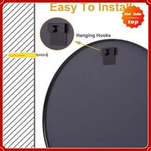 Wall Mounted Mirror, Black, 18.2"X18.2" Bathroom Mirror Wall Round Mirror, Metal Frame Circle Mirror Black - 黑色 - 查看 3