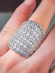 1 件奢华方晶锆石戒指，适合女士婚礼订婚派对珠宝情人节礼物